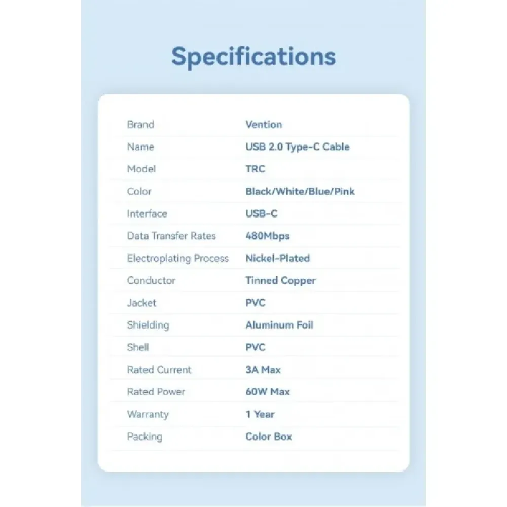 Кабель Vention USB Type-C - USB Type-C (M/M), 1 м, Blue (TRCSF)