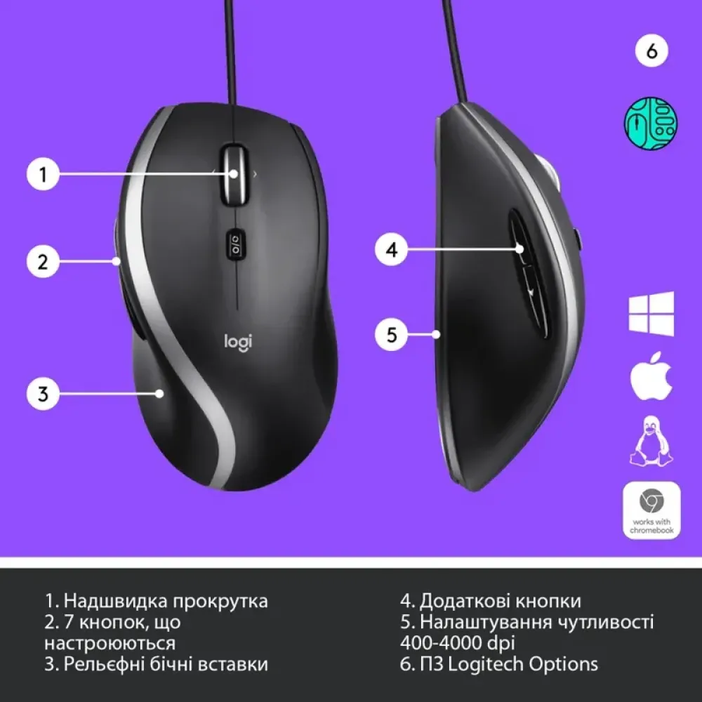 Миша Logitech Advanced Corded Mouse M500s Black