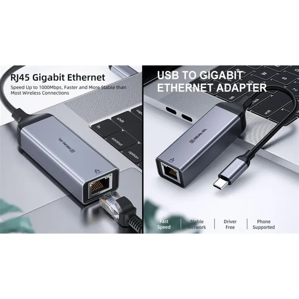 Адаптер REAL-EL CE-150 USB Type-C - RJ45 (M/F), 0.1 м, Black