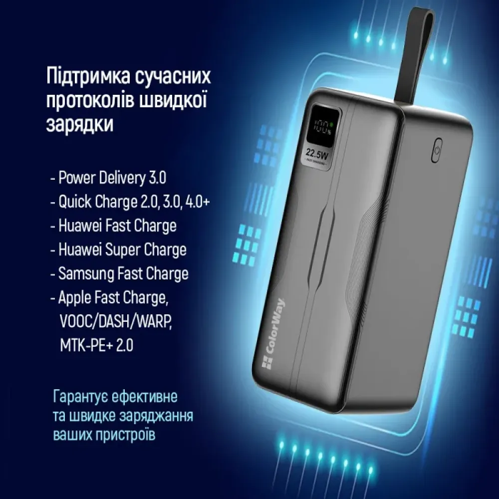 Повербанк ColorWay Digital Display 50000mAh Black (CW-PB500LPC5BK-PDD)