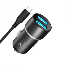 Автомобільний зарядний пристрій SkyDolphin SZ02V Aluminium (2USB, 2.4A) Black + кабель