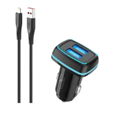 Автомобільний зарядний пристрій SkyDolphin SZ18L (2USB, 3.4A) Black + кабель Lightning