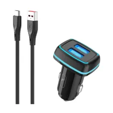 Автомобільний зарядний пристрій SkyDolphin SZ18T (2USB, 3.4A) Black (AZP-000100) + кабель Type-C