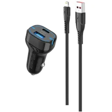 Автомобільний зарядний пристрій SkyDolphin SZ19L PD 20W + QC3.0 20W Black + кабель Ligh