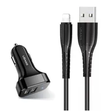 Автомобільний зарядний пристрій Usams U35 (2xUSB, 2.1A) Black (6958444985961) + кабель Lightning